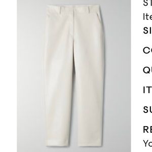 NWT Aritzia Vegan Leather Straight Pant in BONE